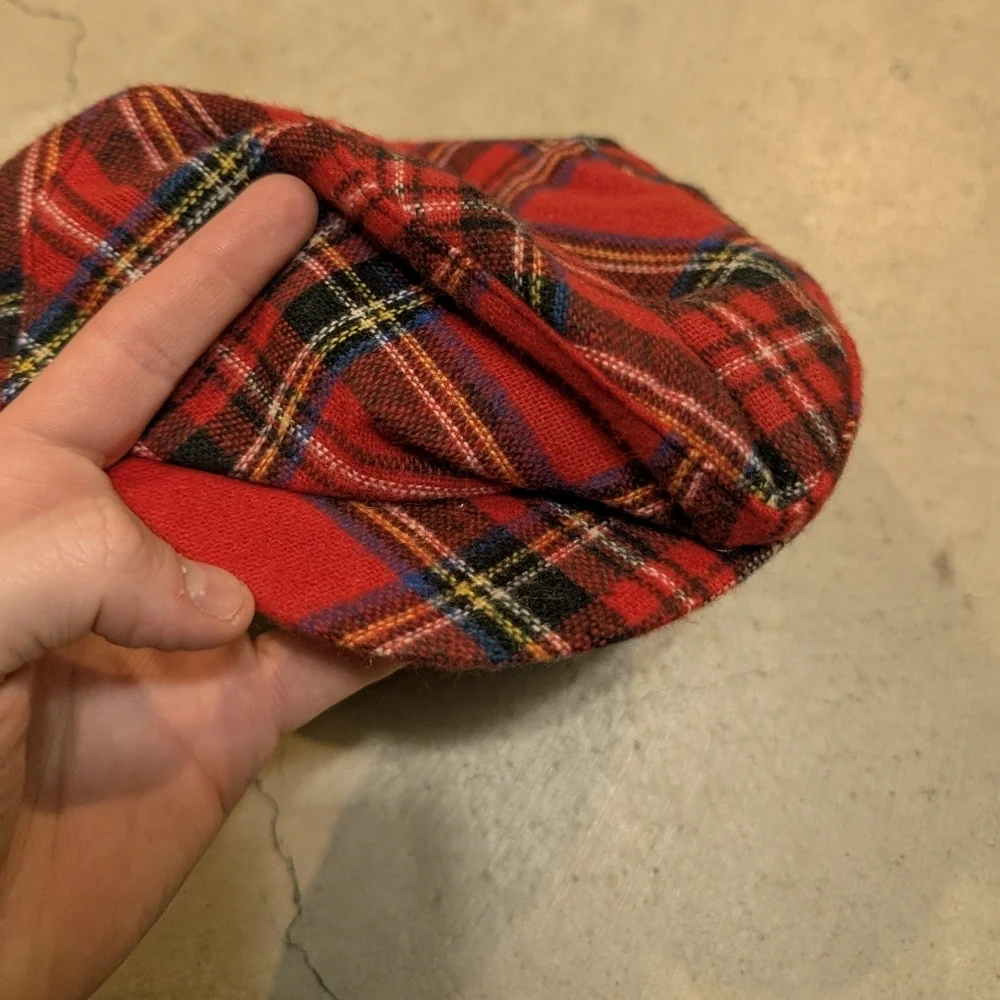 VTG New York Hat Co Newsboys Hat Plaid Red Adult L